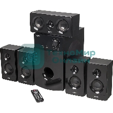 Аудиоколонки SVEN HT-210, черный, акустическая система 5.1, мощность (RMS):50Вт+5x15Вт, Bluetooth, Optical, Coaxial, FM-тюнер, USB/SD, дисплей, ПДУ