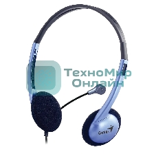Проводные наушники Genius HS-02B синий/черный, накладные, Jack 3.5 мм, регулируемый микрофон