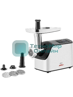 Мясорубка электрическая ARESA AR-2107 серебристый, 2500 Вт, 2.8 кг/мин, реверс, защита от перегрузки, насадки - 5