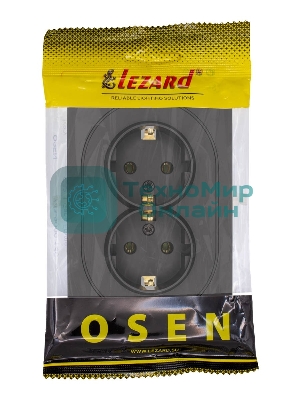 Розетка 2-м LEZARD СП OSEN с заземл. ПБТ, механизм, черный бархат 743-4200-127B