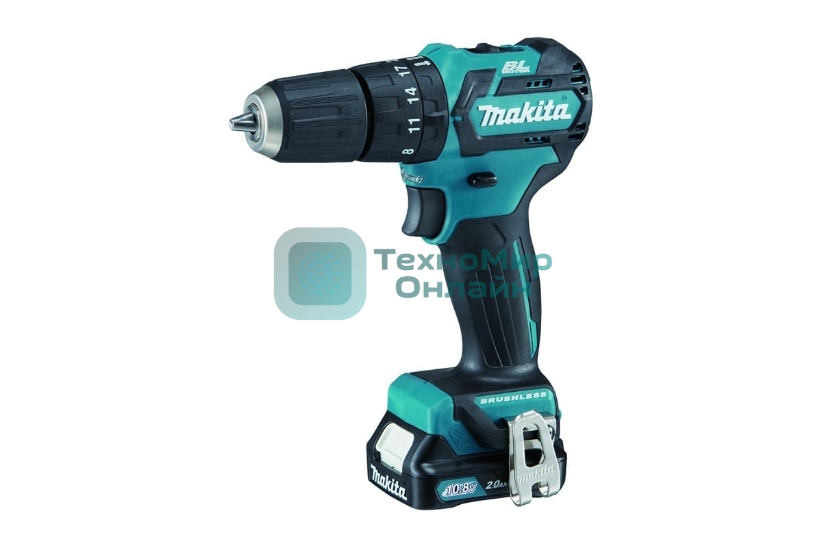 Дрель-шуруповерт Makita HP332DWAE, 10.8 В, 2 Ач, 35 Нм, бесщеточный, ударный