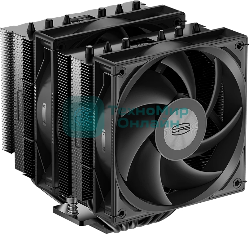 Кулер для процессора PCCooler RT620 BK (250W, 4-pin PWM, 157mm, Al/Cu, 6x6mm, 2x120mm, 73.32CFM, 34.9dBA, 2200RPM, S: 1851/1700/1200/115X, AM5/AM4, black)