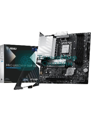Материнская плата MSI PRO B860M-P WIFI6E, LGA 1851, Intel B860, 4xDDR5 (до 256 ГБ), 4xSATA, 2xM.2 (1xPCIe 5.0, 1xPCIe 4.0), 1xPCIe 5.0 x16, 1xPCIe 4.0 x16, 1xVGA, 1xHDMI, 2xDP, 1x2.5Gb LAN, Wi-Fi 6E, Bluetooth 5.3, 3xUSB-A 5Gbps, 2xUSB-A 2.0, 3x3.5 мм, 7.1, чёрный, mATX