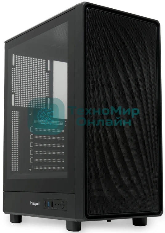 Компьютерный корпус без блока питания HSPD M510, Mesh Mid Tower, черный, TG, 0.5 SPCC, no fans ATX, mATX, mITX 180/280/160мм 1x2.5