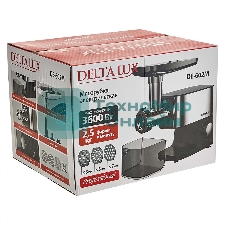 Мясорубка электрическая DELTA LUX DE-602M черный, 3600 Вт, 2.5 кг/мин, реверс, защита от перегрузки, насадки - 5