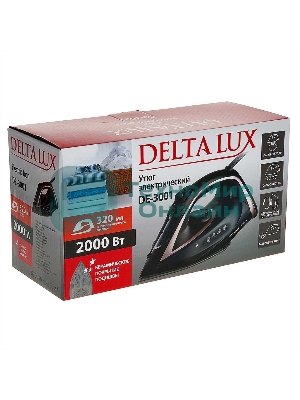 Утюг Delta Lux DE-3001 черный/бронзовым, 2000 Вт, 20±5 г/мин, 130 г/мин, 320 мл