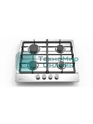 Газовая варочная панель Evelux HEG 633 X Hi-Tech, 60 см, 4 конфорки, чугунные решетки, газ-контроль, электроподжиг, механическое управление, нержавеющая сталь