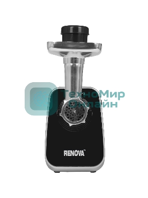 Мясорубка электрическая Renova MG260-R1BP черный, 2600 Вт, 2.5 кг/мин, реверс, защита от перегрузки, металлический лоток, насадки - 7