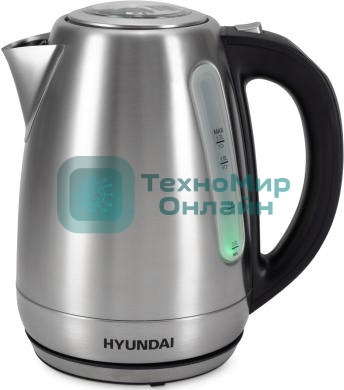 Чайник электрический Hyundai HYK-S8408 1.7 л, 2200 Вт, серебристый матовый/черный (корпус: нержавеющая сталь)