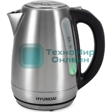 Чайник электрический Hyundai HYK-S8408 1.7 л, 2200 Вт, серебристый матовый/черный (корпус: нержавеющая сталь)