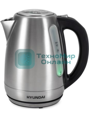 Чайник электрический Hyundai HYK-S8408 1.7 л, 2200 Вт, серебристый матовый/черный (корпус: нержавеющая сталь)