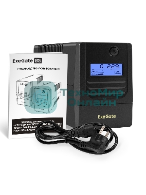 Источник бесперебойного питания ExeGate Smart LB-650.LCD.AVR.4C13 (650VA/390W, LCD, AVR, 4*C13, батарея 12V 7Ah, черный)
