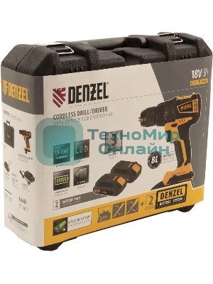 Дрель-шуруповерт Denzel BLDL-IB-18-02, 18 В, 2 Ач, 65 Нм, бесщеточный