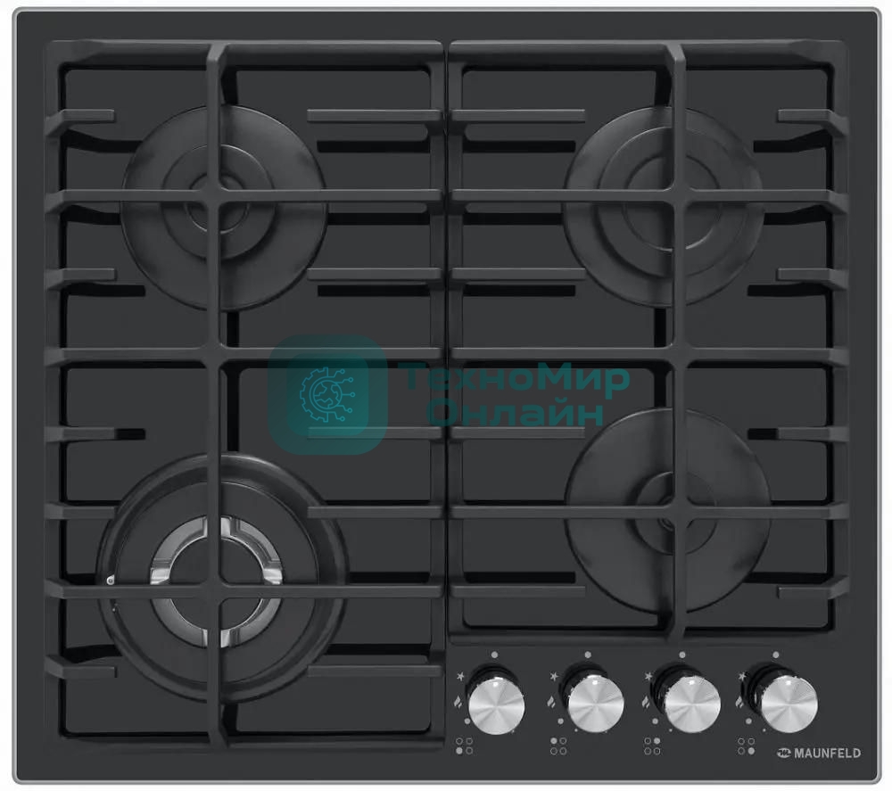 Газовая варочная панель Maunfeld EGHG.64.63CB/G, 4 конфорки, закаленное стекло, черный