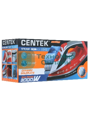 Утюг Centek CT-2346 красный/черный/белый, 3000 Вт, 45 г/мин, 190 г/мин, 380 мл