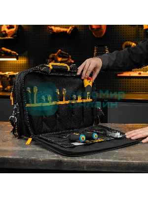 Сумка для инструмента Denzel 400х170х300 мм, 3 отделения, 28 карманов, наплечный ремень