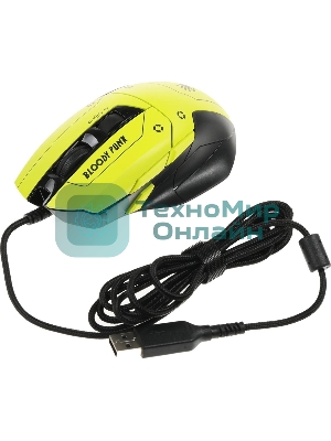 Мышь проводная A4Tech Bloody W70 Max желтый/черный, 10000 dpi, USB, кнопки - 9