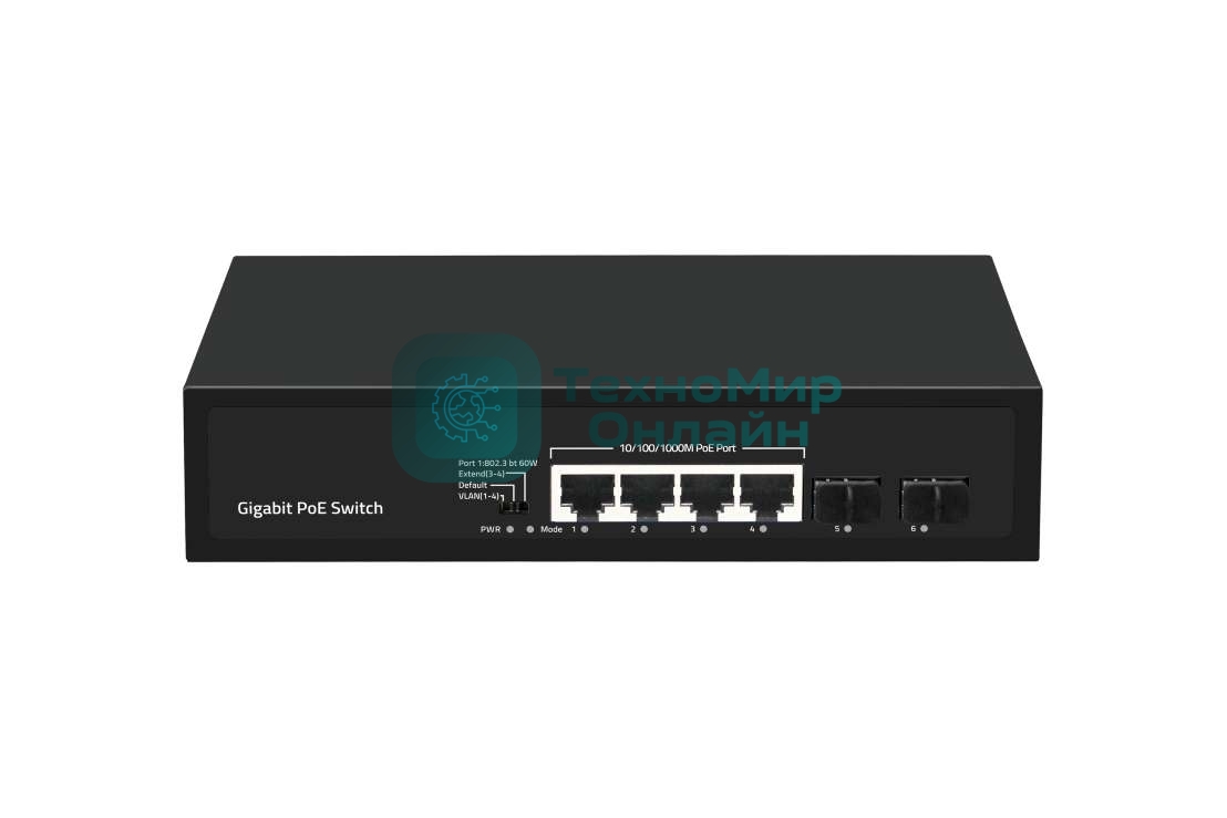 Коммутатор GIGALINK GL-SW-G005-04P(BT), 4×1 Гбит/с PoE + 2×1 Гбит/с SFP, неуправляемый