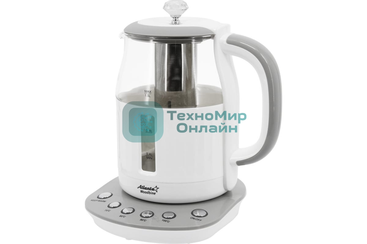 Чайник электрический ATLANTA ATH-2534 1,5л, стекло (gray) (24)