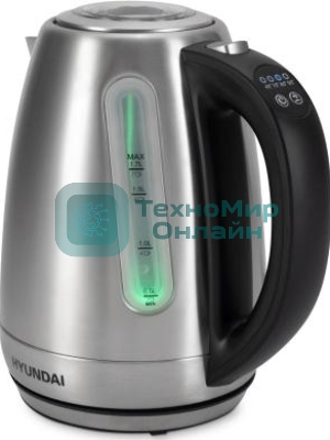 Чайник электрический Hyundai HYK-S8408 1.7 л, 2200 Вт, серебристый матовый/черный (корпус: нержавеющая сталь)
