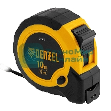 Рулетка Denzel 10м х 25мм, двухкомп. корпус, кнопка-пауза