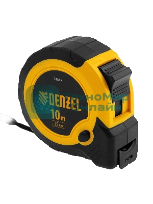 Рулетка Denzel 10м х 25мм, двухкомп. корпус, кнопка-пауза