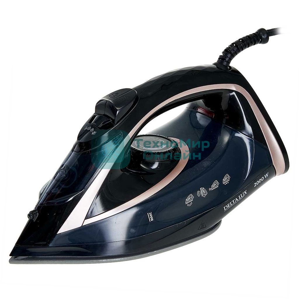 Утюг Delta Lux DE-3001 черный/бронзовым, 2000 Вт, 20±5 г/мин, 130 г/мин, 320 мл