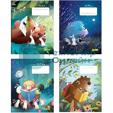 Набор тетрадей Silwerhof 2001667 18 листов, клетка, A5, Лесные друзья 4 дизайна, мелованный картон, водный лак, скрепка (упаковка: 4шт)