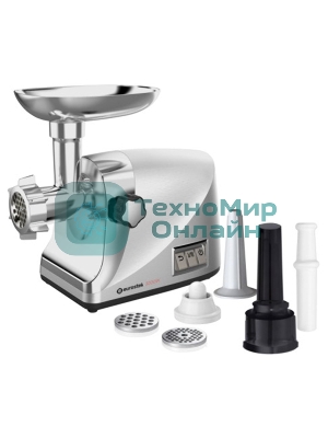 Мясорубка электрическая Eurostek EMG-Y777M металлик, 3000 Вт, 2 кг/мин, реверс, защита от перегрузки, насадки - 4