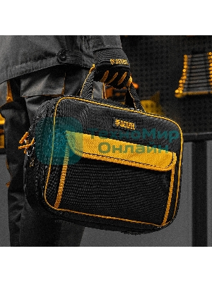 Сумка для инструмента Denzel 400х170х300 мм, 3 отделения, 28 карманов, наплечный ремень