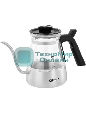 Чайник электрический Kitfort КТ-8707 0.8л. 1300Вт нержавеющая сталь/черный корпус: Металл/стекло/пластик