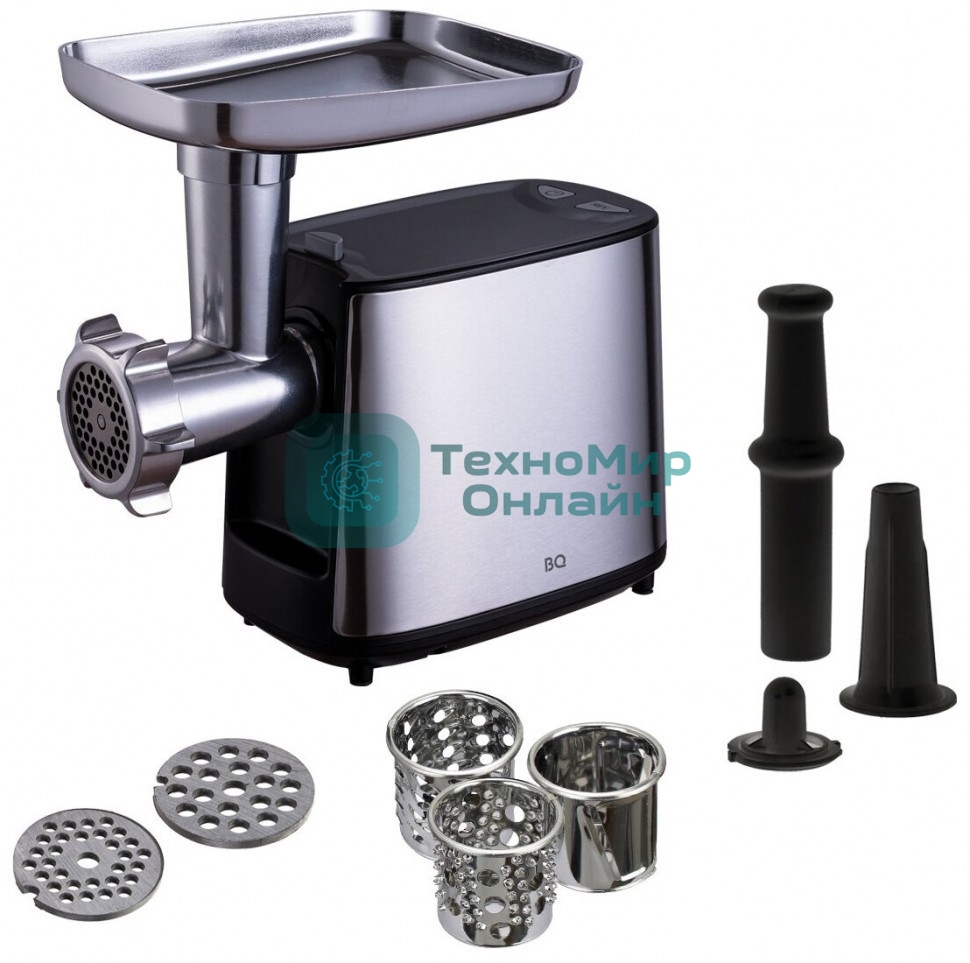 Мясорубка электрическая BQ MG1000 черный, 2100 Вт, 2.4 кг/мин, реверс, защита от перегрузки, насадки - 7