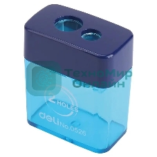 Точилка для карандашей ручная Deli E0526, 2 отверстия, пластик, ассорти блистер