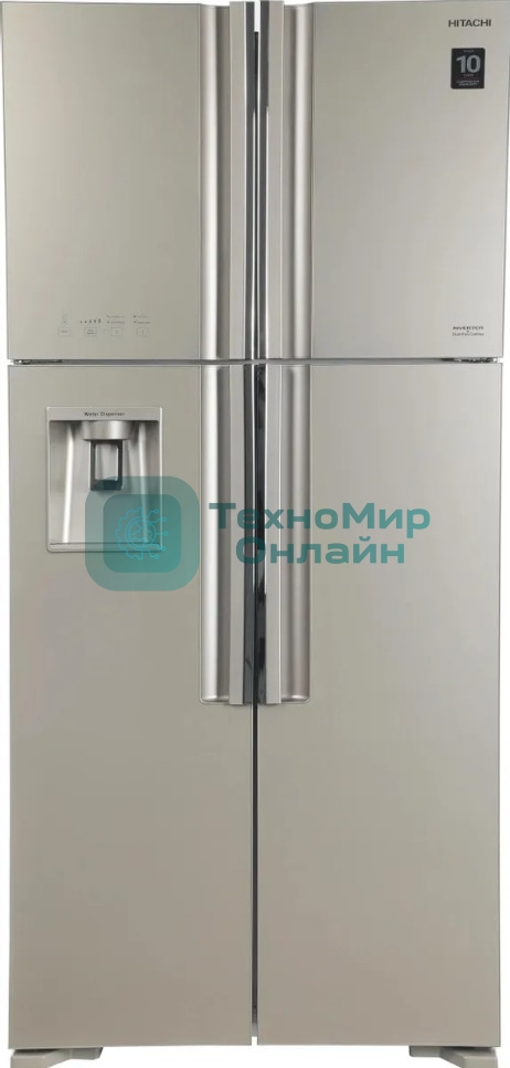 Холодильник Hitachi R-W660PUC7X GC шампань стекло двухкамерный 396/144л морозилка сверху, No Frost, Side by Side