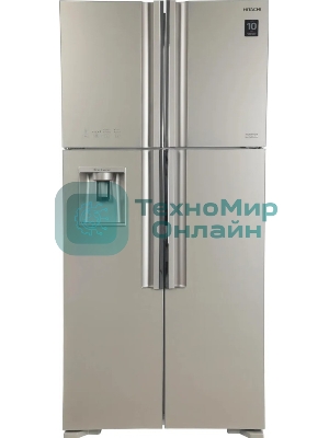 Холодильник Hitachi R-W660PUC7X GC шампань стекло двухкамерный 396/144л морозилка сверху, No Frost, Side by Side