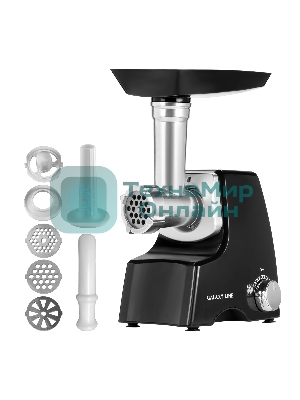 Мясорубка электрическая Galaxy Line GL2415 черный, 1500 Вт, 1.2 кг/мин, реверс, защита от перегрузки, насадки - 5