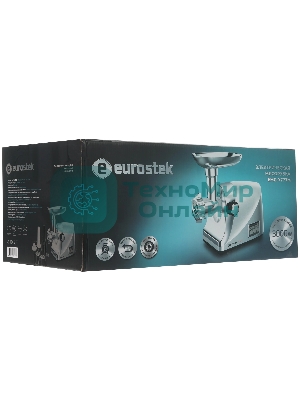 Мясорубка электрическая Eurostek EMG-Y777M металлик, 3000 Вт, 2 кг/мин, реверс, защита от перегрузки, насадки - 4