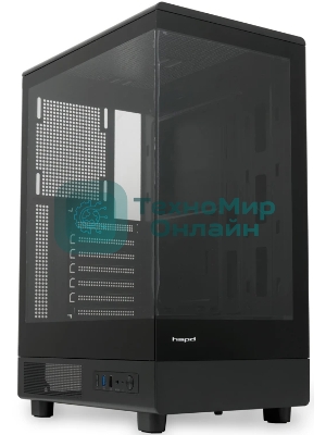 Компьютерный корпус без блока питания HSPD F510, Panoramic Mid Tower, черный, TG, 0.5 SPCC, no fans ATX, mATX, mITX 180/280/160мм 1x2.5