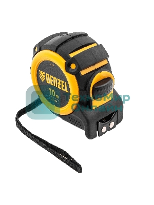 Рулетка Denzel 10м х 32мм, автоматич. фиксац., нейлон. покрытие, магнит. зацеп, двухстор. разметка
