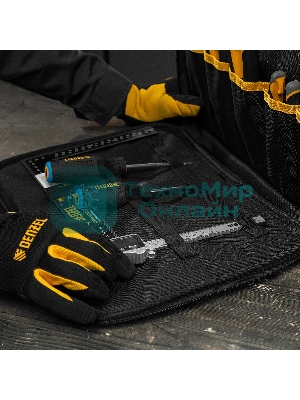 Сумка для инструмента Denzel 400х170х300 мм, 3 отделения, 28 карманов, наплечный ремень