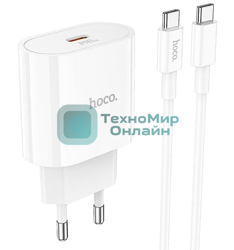 Блок питания (сетевой адаптер) HOCO C94A Metro 1xUSB-C с кабелем Type-C-Type-C, 3.0A, 20W, белый