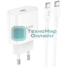 Блок питания (сетевой адаптер) HOCO C94A Metro 1xUSB-C с кабелем Type-C-Type-C, 3.0A, 20W, белый