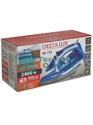 Утюг Delta LUX DL-712 белый с синим, 2400 Вт, 30 г/мин, 150 г/мин, 350 мл
