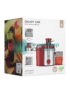Соковыжималка GALAXY LINE GL 0816 красный/серебристый, центробежная, 850 Вт, 550 мл, механическое