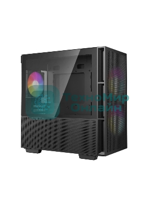 Компьютерный корпус Deepcool CH360 без БП, боковое окно (закаленное стекло), 2x140мм ARGb LED вентилятор спереди и 1x120мм ARGb LED вентилятор сзади, черный, mATX