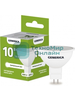 Лампа cветодиодная LED MR16 IEK LL-MR16-10-230-40-GU5-G софит 10Вт 230В 4000К GU5.3 GENERICA