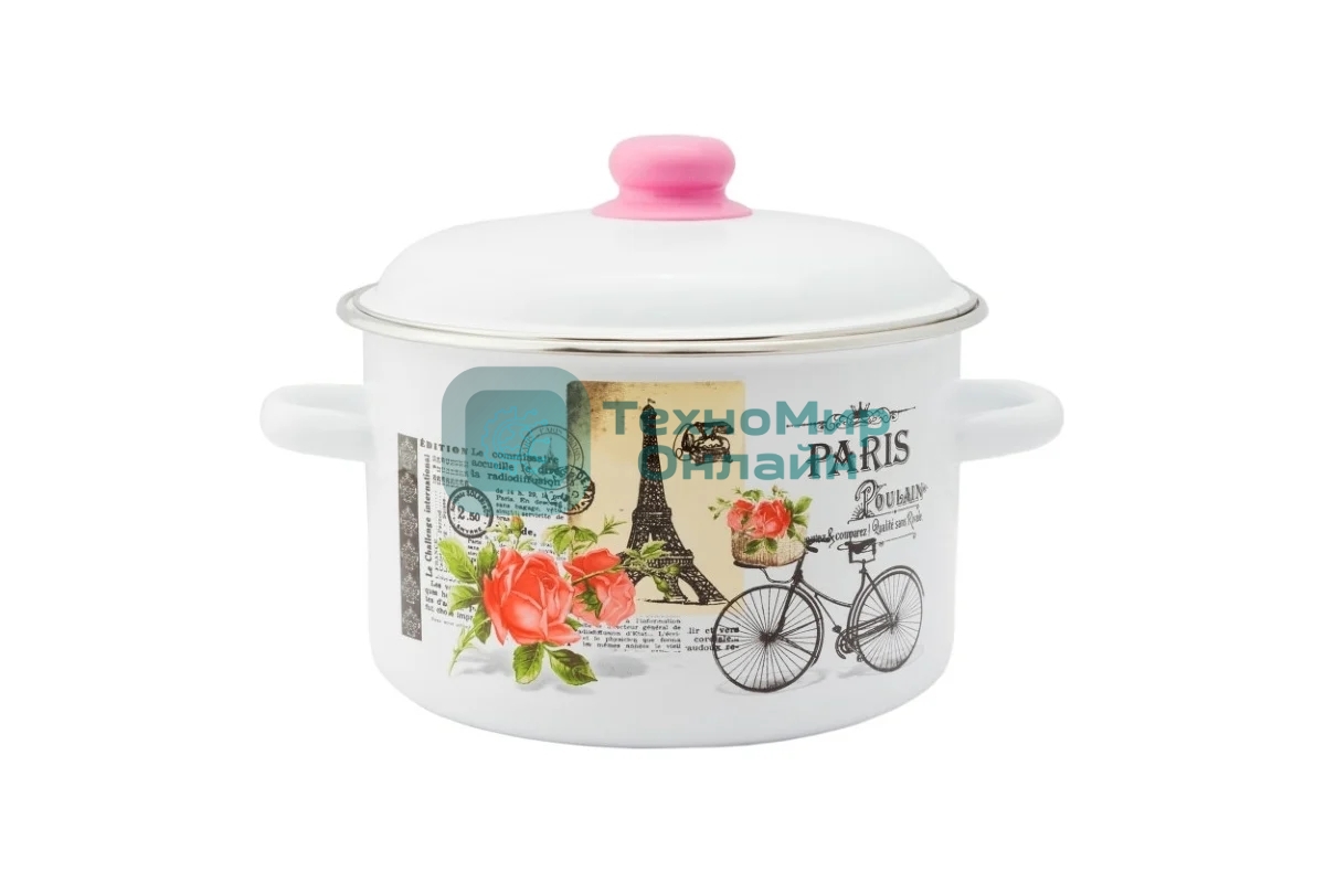 Кастрюля Appetite 1RD201М Париж с крышкой, эмалированная сталь, цилиндрическая 4 л