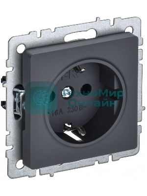Розетка 1-местная IEK BRITE 16А РС14-1-0-БрГ с заземлением, с защитными шторками, 16А, графит