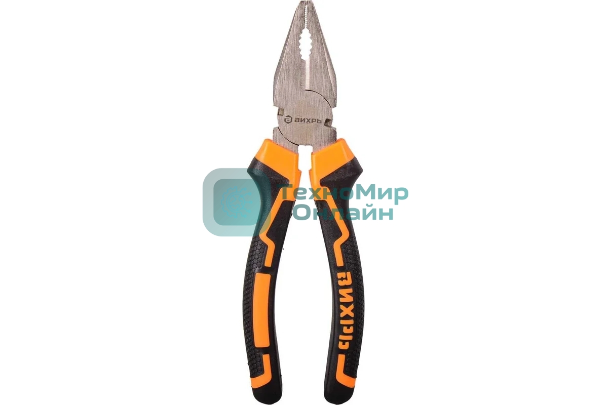 Плоскогубцы ВИХРЬ 180 мм., никелированные, двухкомпонентные рукоятки