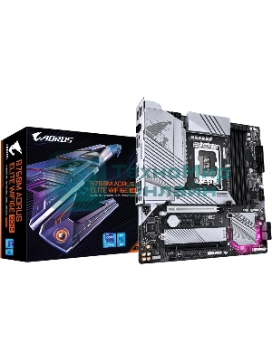 Материнская плата Gigabyte B760M AORUS ELITE WIFI6E GEN5, LGA 1700, Intel B760, 4xDDR5, 4xSATA, 2xM.2, 1xPCIe 5.0 x16, 1xPCIe 4.0 x16, 1xHDMI, 1xDP, 1x2.5Gb LAN, Wi-Fi 6E, Bluetooth 5.3, 1xUSB-C 20Gbps, 1xUSB-A 10Gbps, 3xUSB-A 5Gbps, 4xUSB-A 2.0, 3x3.5 мм + S/PDIF оптический, 7.1, mATX